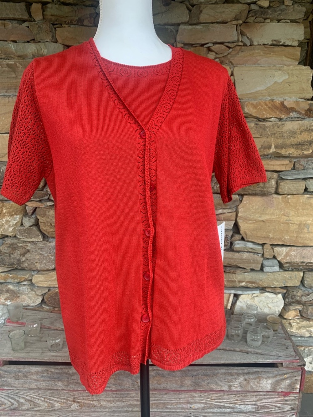 Alfred Dunner Bright Red Open-Knit Women's Sweater